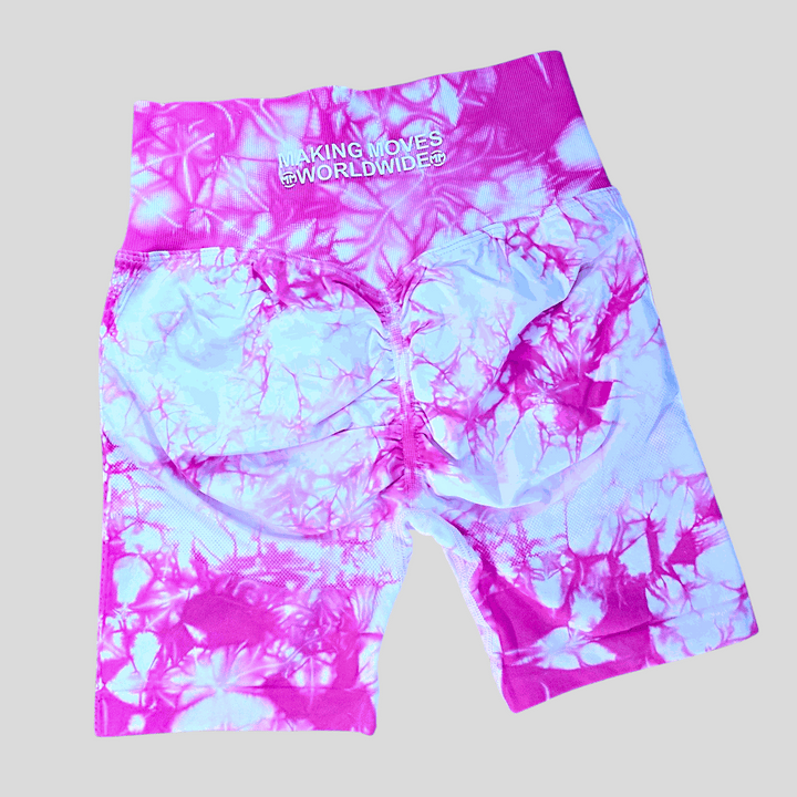 Tye dye scrunch butt shorts with 4-way stretch fabric and scrunch detail.